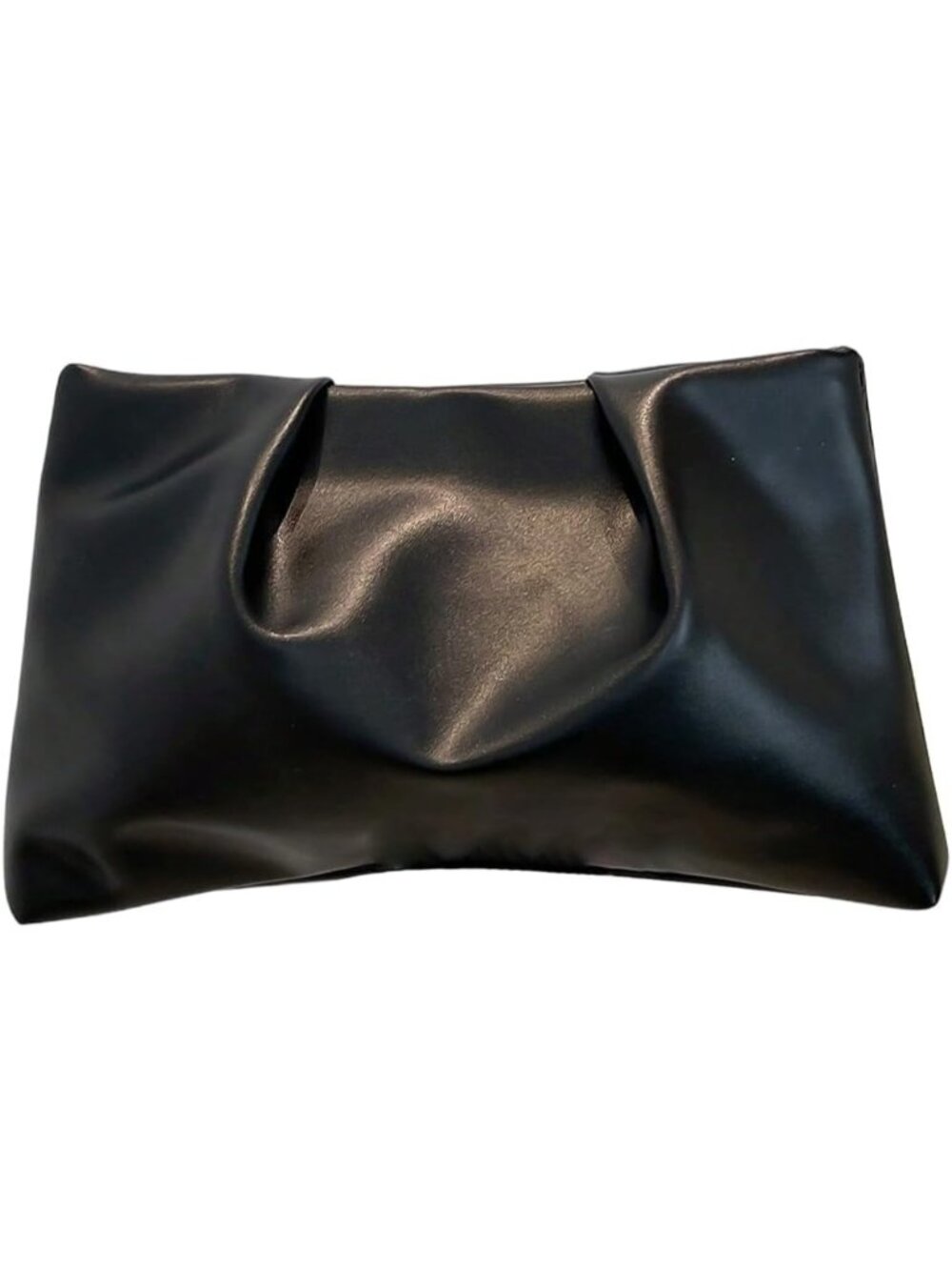 👜Women's Black PU Leather Clutch Purses Small Zipper Elegant Ruched Handbag
